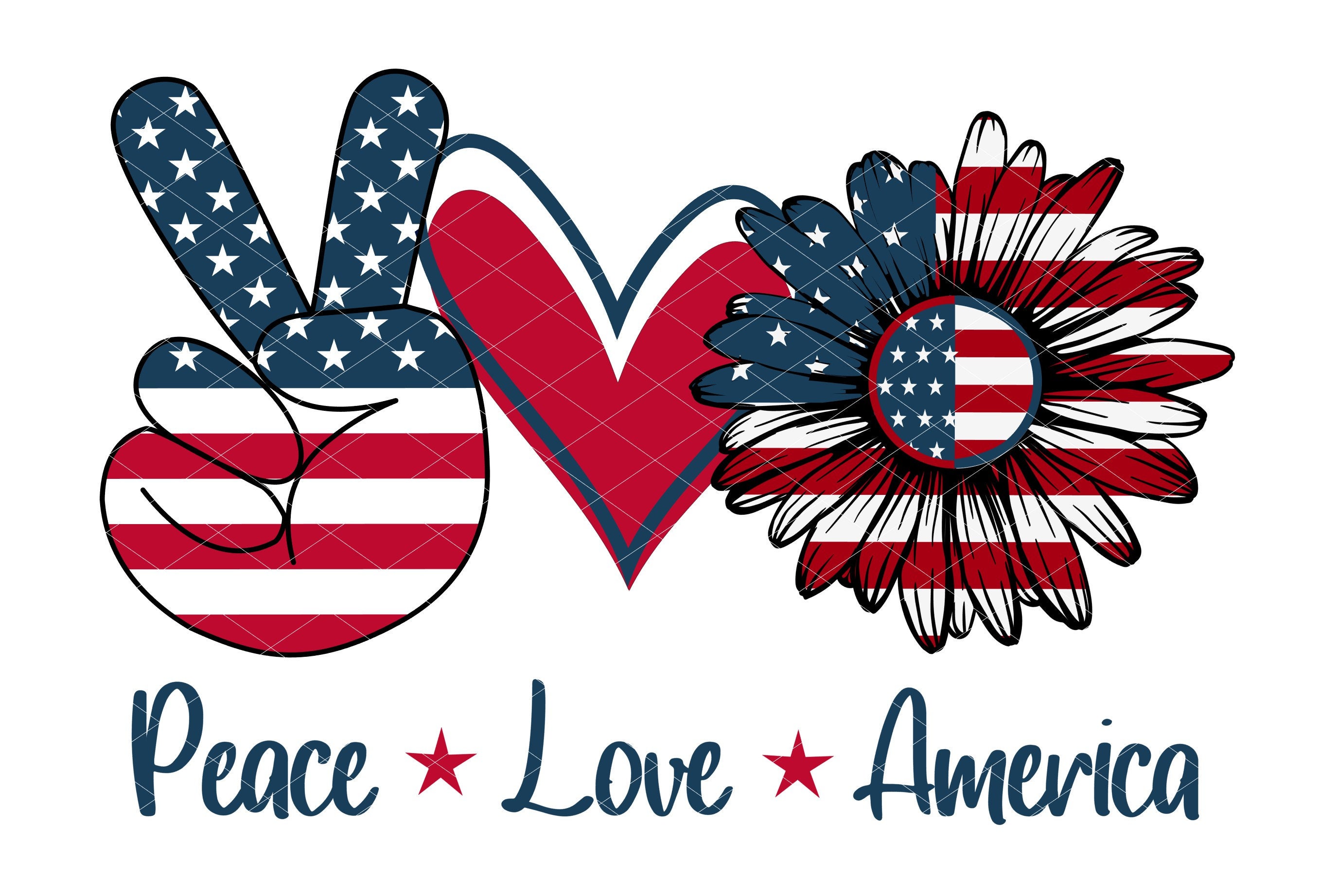 Download Peace Love America Sunflower Usa American Flag Red White Blue Etsy