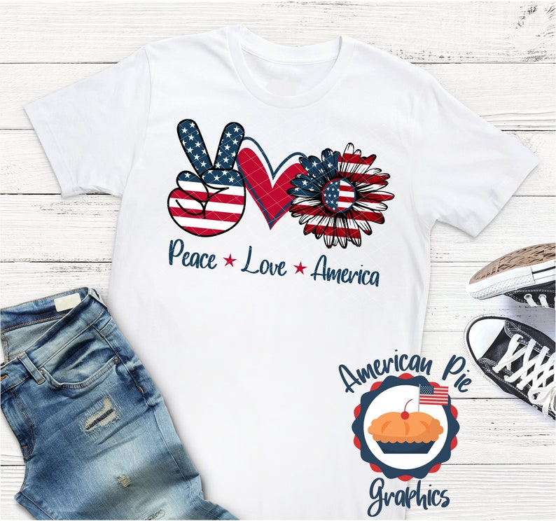 Peace Love America Sunflower USA American Flag Red White Blue - Etsy