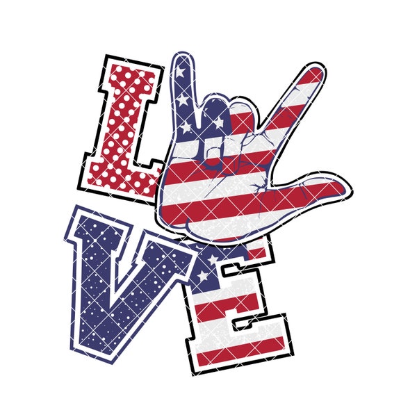 Love You Hand Sign Language America Patriotic USA Flag Red White Blue Stars Stripes PNG Clipart Clip Art Design Sublimation Shirt Printable