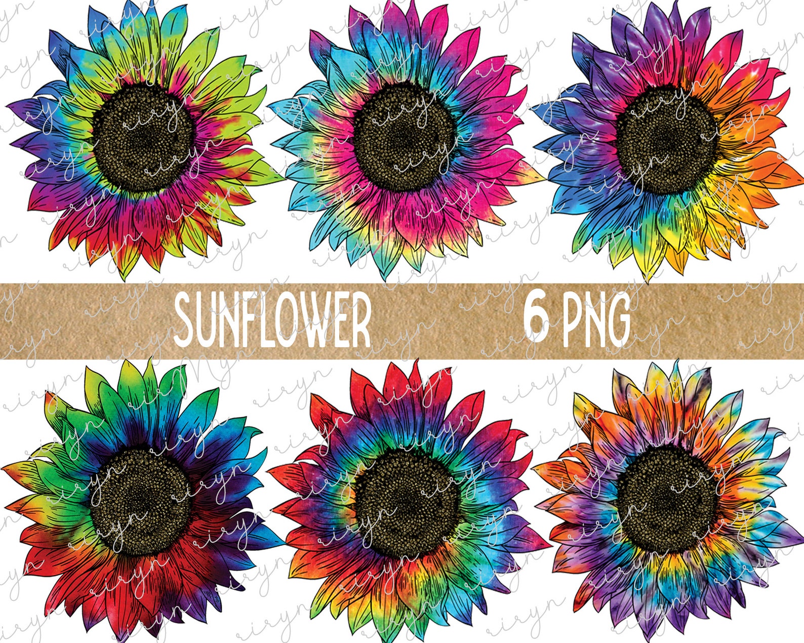 Tiedye Sunflower Bundle Sublimation Png Colorful Sunflower Etsy