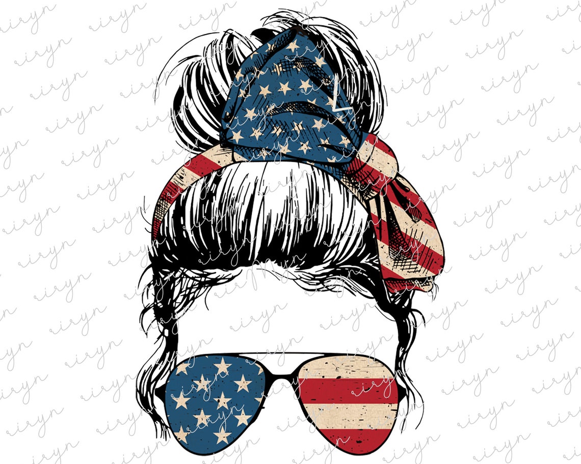 USA Flag American Patriotic Mom Life Bun Hair Sunglasses Etsy