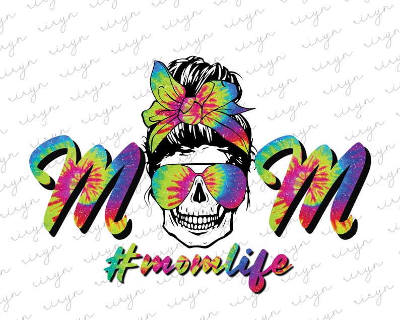 Mom Life Skull Tie DYE Retro Bandana Png Digital Download | Etsy