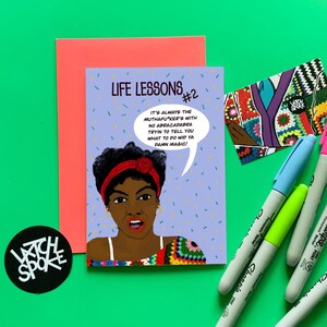 Incoraggiamento, Proverbi, Cartoline, Saluti, Nero, Umorismo, Carattere afro, A6, Interno vuoto