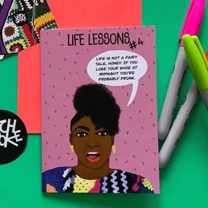 Leçon de vie,Conte de fées vs réalité, noir, humour, salutation,cartes,kooky, rôle principal féminin, A6, blanc à l’intérieur,Latchspoke