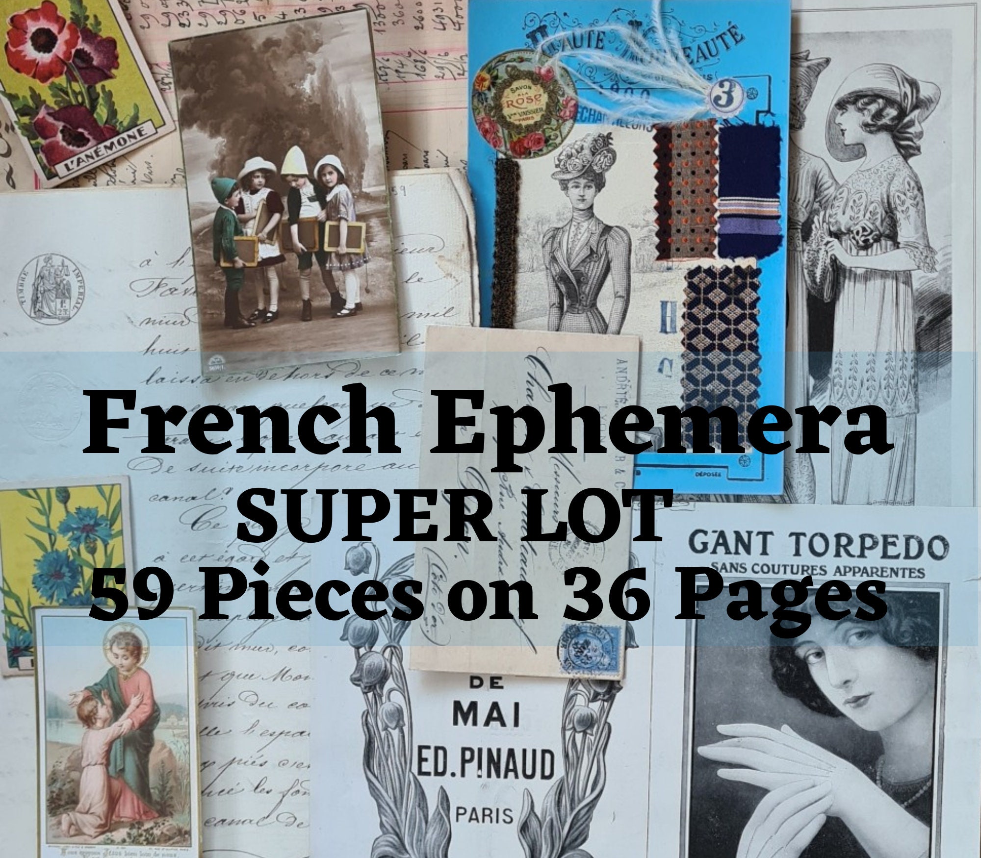 Vintage French Printable Ephemera Junk Journal Wide Variety Starter ...