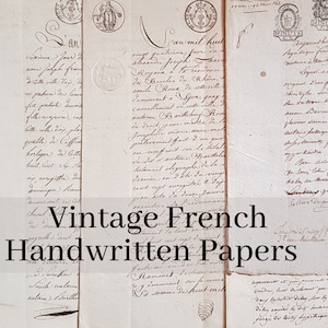 Vintage French Handwritten Docs Printables Ephemera Junk Journal Digital Steampunk Collage Art Journal Altered Book Backgrounds Calligraphy