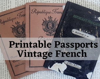 Printable Passport Vintage French Scans Digital Junk Journal Collage Steampunk Craft Scrapbooking Mixed Media Altered Art