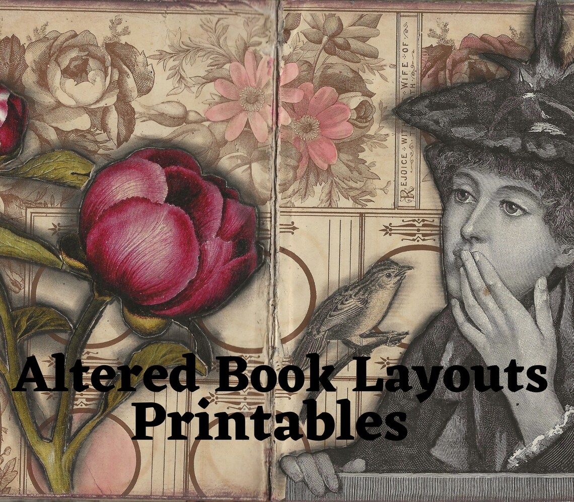 Printable Altered Book Collage Layouts, 13 Layouts cover, Altered Book, Vintage Ephemera, Mixed ...