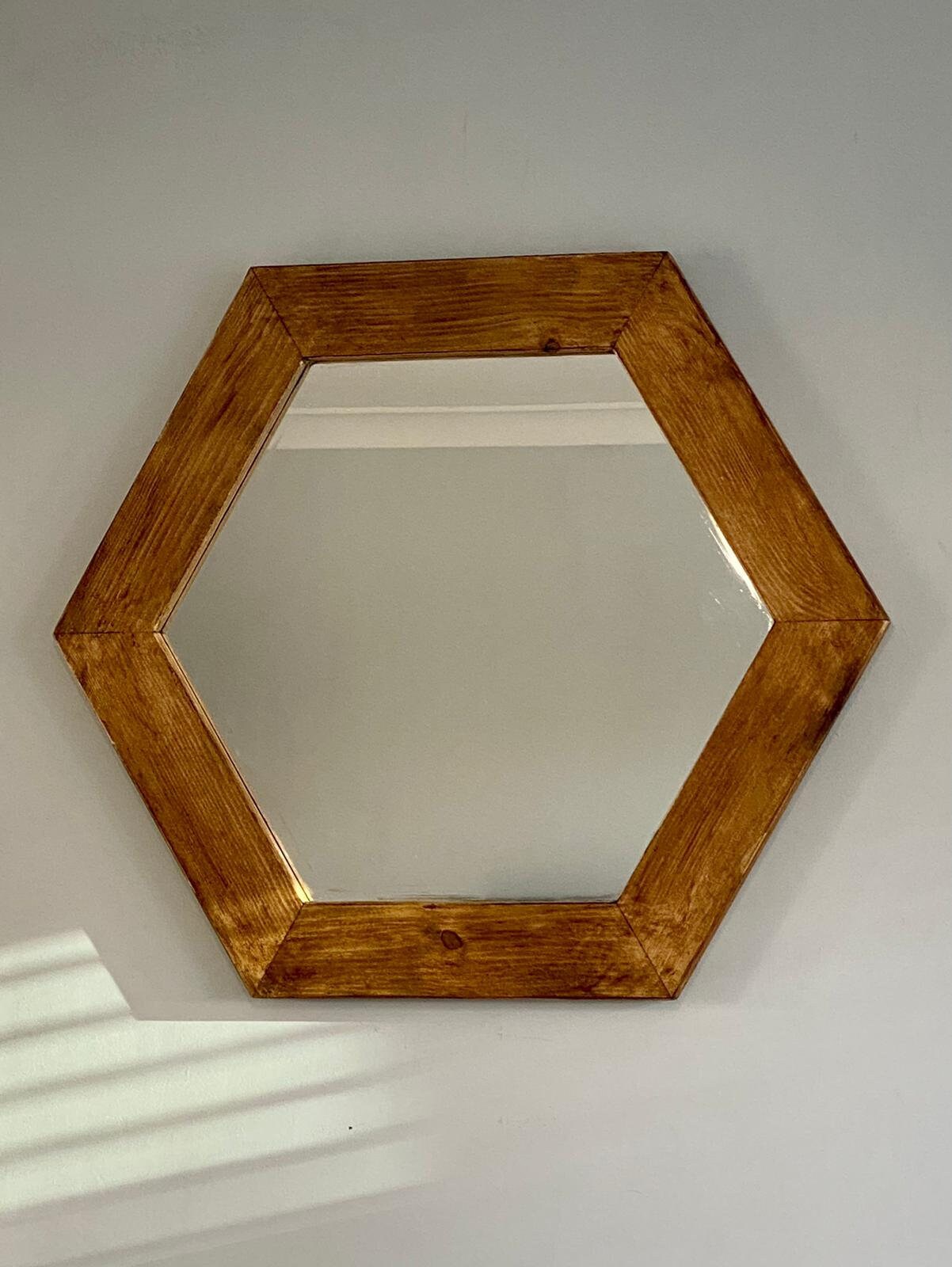 Handmade Rustic Wood Hexagon Mirror Etsy