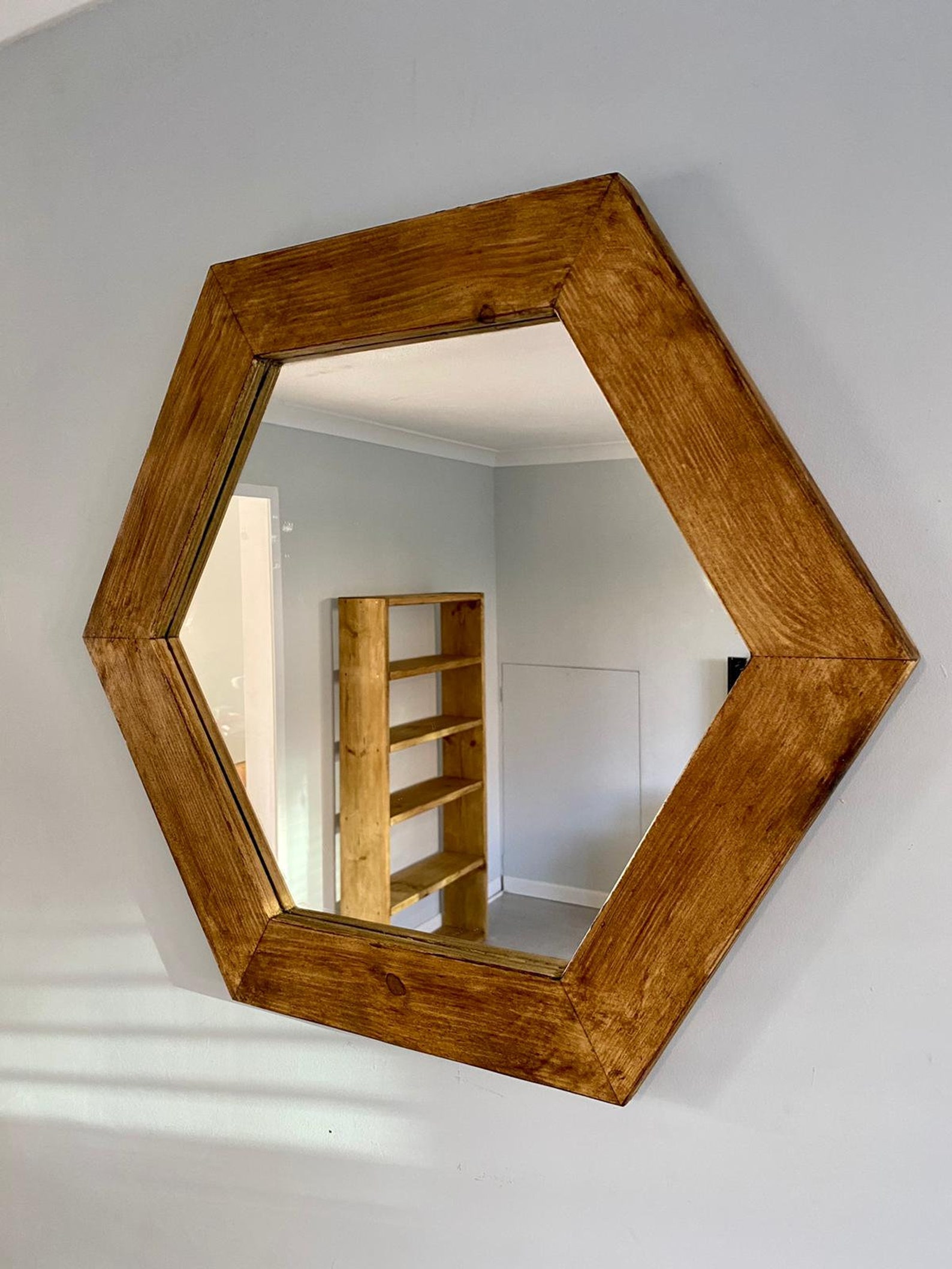 Handmade Rustic Wood Hexagon Mirror Etsy
