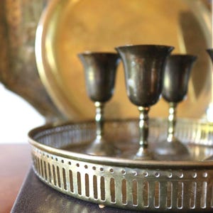 Vintage Etched Brass Tray & Goblets Set - Boho Barware Decor