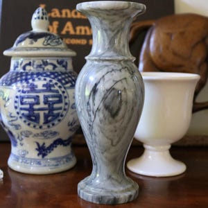 Vintage Marble Vase: Gray & White Veined Stone, Minimalist Decor