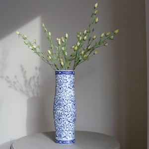 Vintage Bombay Company Chinoiserie Vase | Tall Blue & White Porcelain Statement Piece | Hollywood Regency