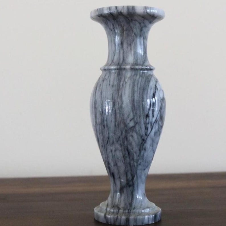 Vintage Marble Bud Vase | Grey & White Veined Stone | European Minimalist Decor image 6