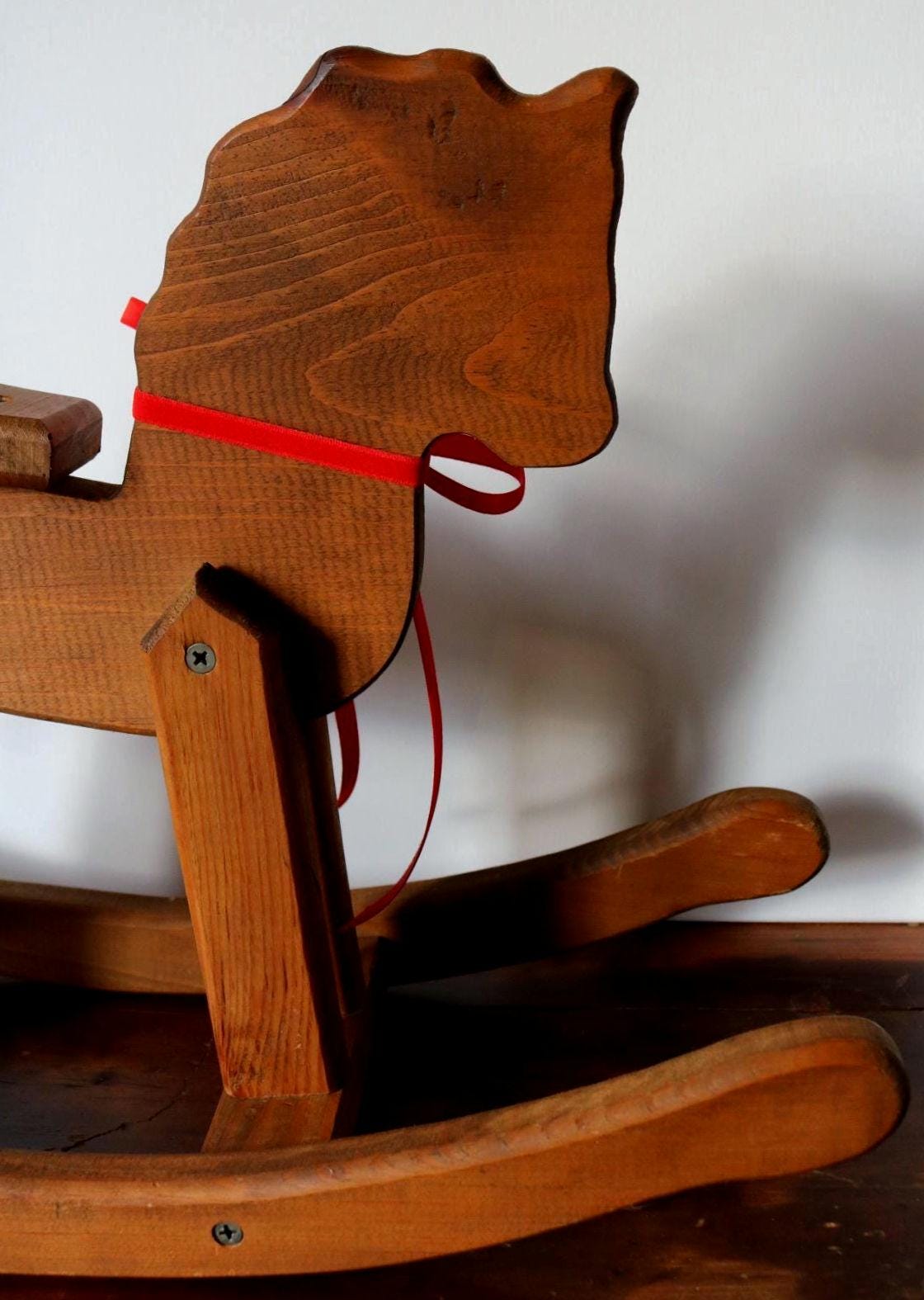 Vintage Wooden Rocking Horse, Handmade Rustic Farmhouse Toy, Primitive ...
