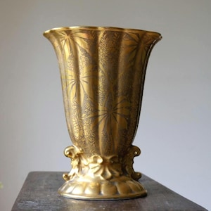 Vintage Noritake Gold Floral Vase | Etched Gilt Porcelain | Hollywood Regency Floral Vessel | Elegant Antique-Style Decor