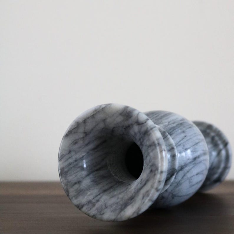 Vintage Marble Bud Vase | Grey & White Veined Stone | European Minimalist Decor image 4