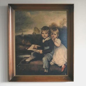 Vintage Lithograph “The Bowden Children” | 19th Century Portrait Reproduction | Victorian-Style Framed Art on Board