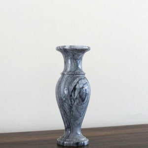 Vintage Marble Bud Vase | Grey & White Veined Stone | European Minimalist Decor image 1