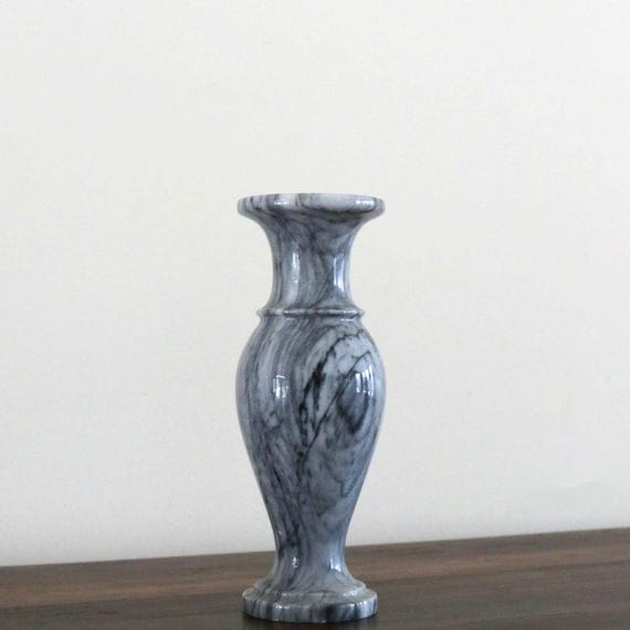 Vintage Marble Bud Vase | Grey & White Veined Stone | European Minimalist Decor