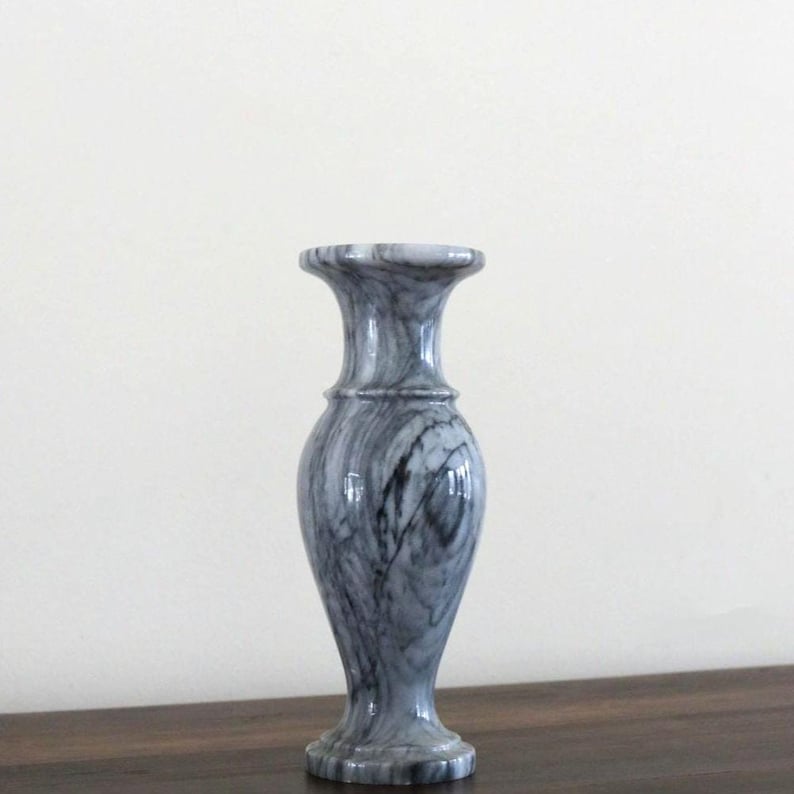 Vintage Marble Bud Vase | Grey & White Veined Stone | European Minimalist Decor image 1