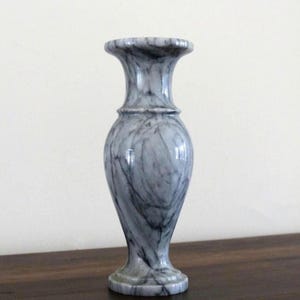 Vintage Marble Bud Vase | Grey & White Veined Stone | European Minimalist Decor image 2