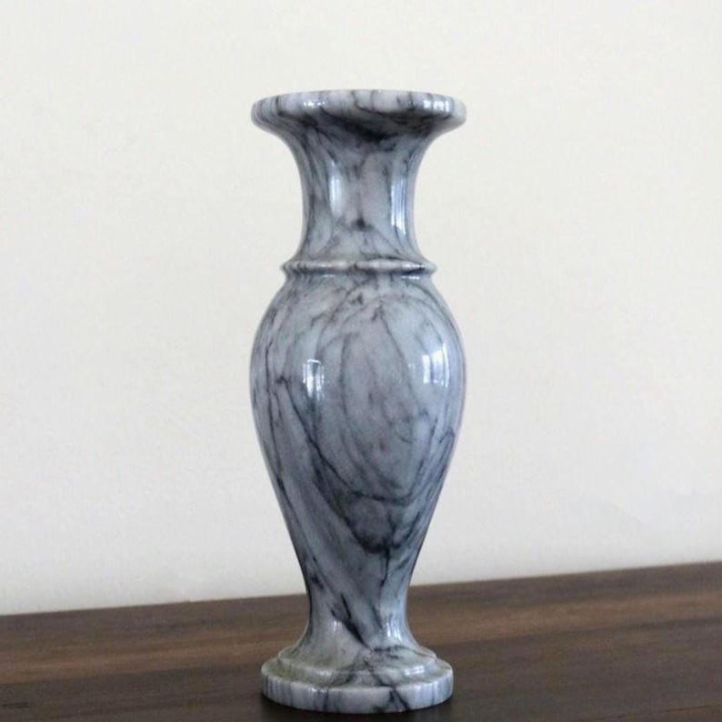 Vintage Marble Bud Vase | Grey & White Veined Stone | European Minimalist Decor image 2