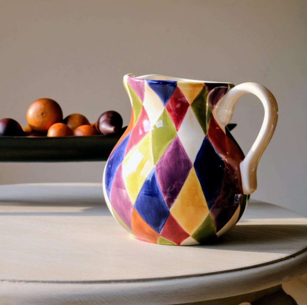 Harlequin Colorful Pitcher, 80 OZ, Carnival Diamond Pattern Pitcher ...