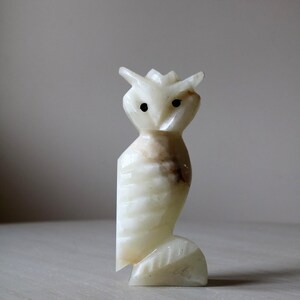 Vintage MCM Onyx Marble Horned Owl Figurine | 5.5” Stone Owl Sculpture | Mid Century Modern Desk Decor | Alabaster Style Collectible