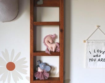 Vintage Wooden 3-Tier Wall Shelf | Solid Pine Cottagecore Display Shelf | Rustic Nursery & Folk Art Wall Storage
