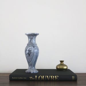 Vintage Marble Bud Vase | Grey & White Veined Stone | European Minimalist Decor image 3