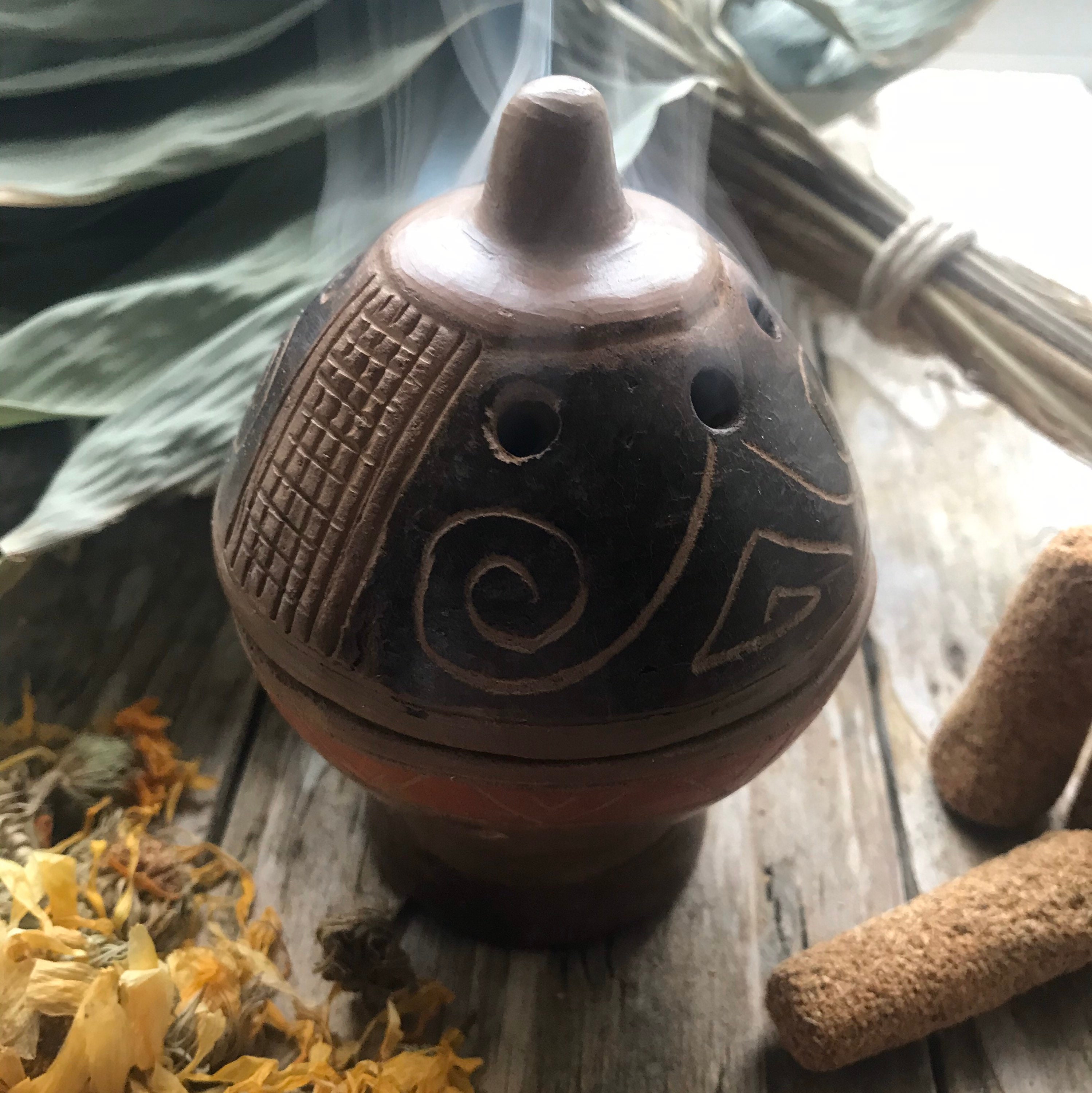 Ceramic Incense Cone Burner Brown Handcrafted Wooden Box & 10 Etsy