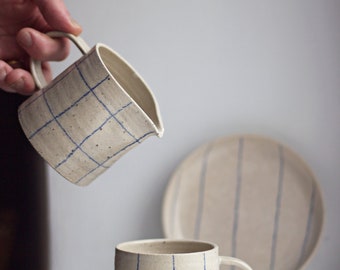 Handmade ceramic minimalist pottery handpainted check milk jug/ gravy jug/ jug/ check parttern