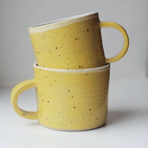 Handmade ceramic minimalist pottery big tea mug/coffee mug/speckled mug/yellow mug