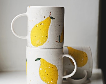 Handmade ceramic minimalist pottery hand paint lemon mug/pear mug/tea mug/coffee mug/speckled mug/