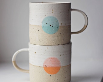 Handmade ceramics sun mug/circle mug/ colorful mug/ minimalist mug/speckled mug/tea mug/ coffee mug/ hand painted mug