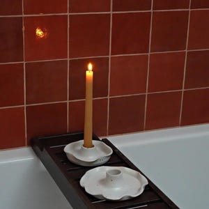 Handmade minimalist flower shape pottery candlestick Holder/christmas present/ candle holder