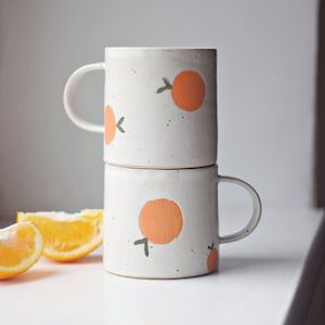 Handmade ceramic minimalist pottery hand paint orange mug/tea mug/coffee mug/speckled mug/