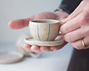 Handmade ceramic stripe espresso cup/ coffee cup/ mug/ small cup/ minimalist espresso cup with saucer