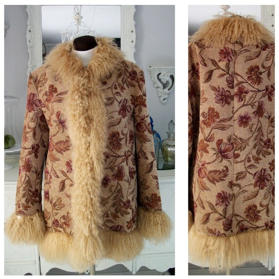 Vintage 70s Boho Hippie Tapestry Coat Mongolian Fu