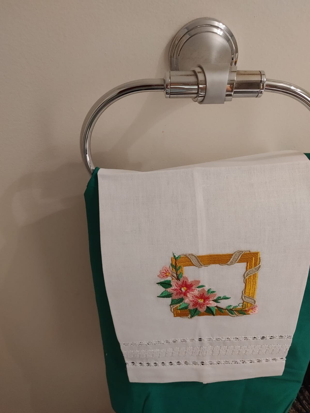 Embroidered picture frame bathroom guest towel with spring Etsy