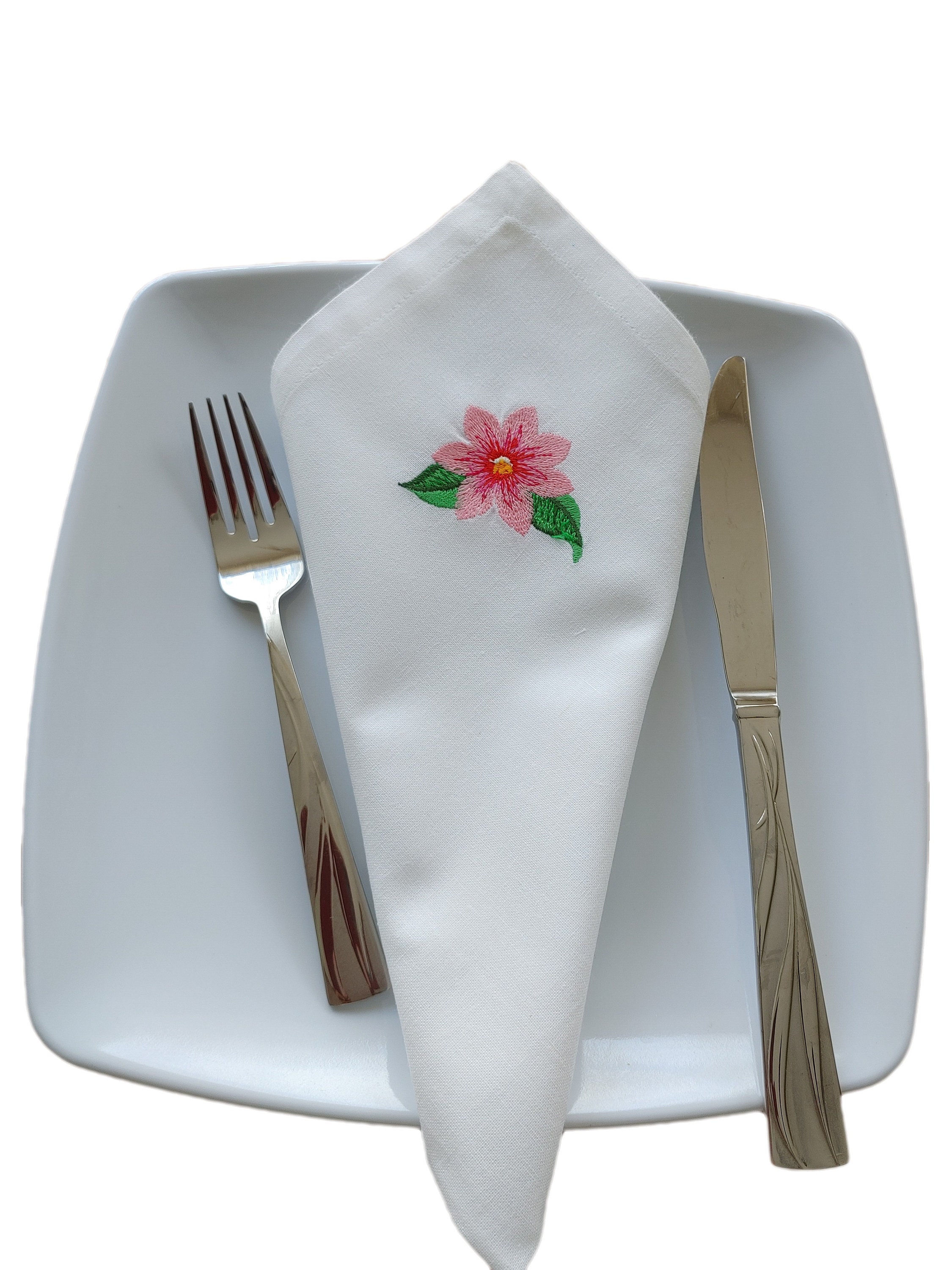 White Linen or Cotton Embroidered Dinner Napkin for Christmas Etsy