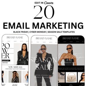 20 Black Friday Email Templates | Sale Marketing Template | Cyber Monday, Canva Newsletter for Klaviyo & Mailchimp | Editable Email Design