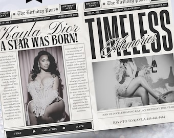 Birthday Newspaper Invitation, Editable Newspaper Birthday Invitation, Birthday Newspaper, Large Newspaper Canva Template, Newspaper Print