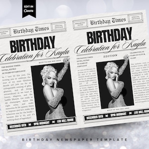 Birthday Newspaper Invitation, Editable Newspaper Birthday Invitation, Birthday Newspaper, Large Newspaper Canva Template, Newspaper Print