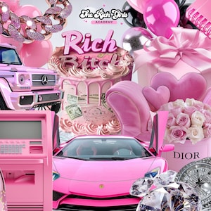 100+ Pink Glam Elements, graphic pack, digital products, Clip Arts, stock images, dfy, editable, Done For You, AI Generated, Pink