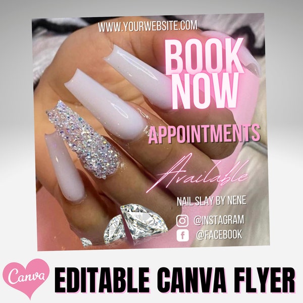 Editable Flyer, Canva Flyer, Nail Flyer, Nail Tech, Nails, Booking Flyer, Appointment Flyer, DIY, Template, Glam Flyer