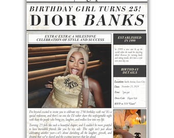 Birthday Newspaper Invitation | Social Media Birthday Post | Instagram Post | Party Invite | 25th Birthday| Birthday Invite | Newspaper