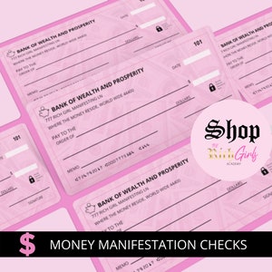 Editable Money Manifestation Checks, Money, Manifesting, Scripting, Money Affirmations, Wealth, Money Goals, Cash envelopes, Planner