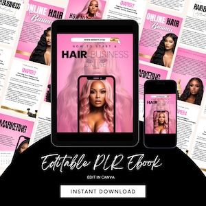 PLR,  Online Hair Business Ebook, White Label Planner,  Done For You, Hair Ebook, editable, canva template, Beauty Book